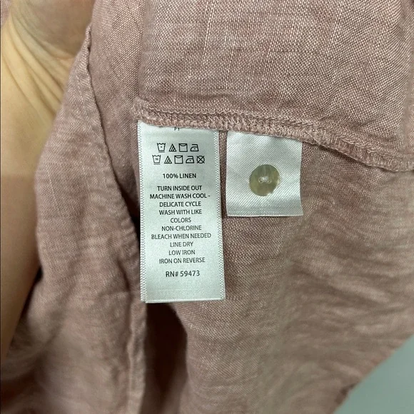 Antibes Blanc 100% Linen Dusty Rose Tunic Dress L Tassel Sleeve Coastal Minimal - Picture 4 of 5